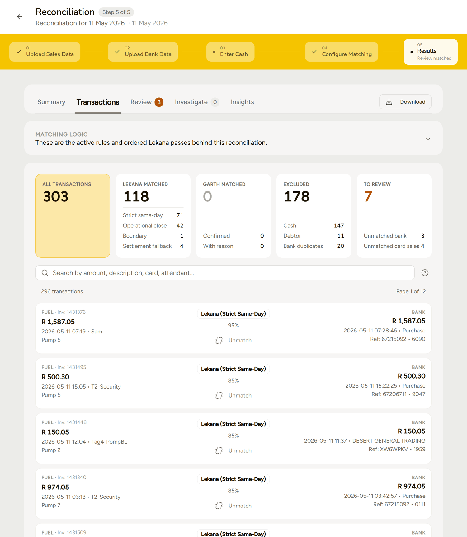 The Lekana Transactions tab